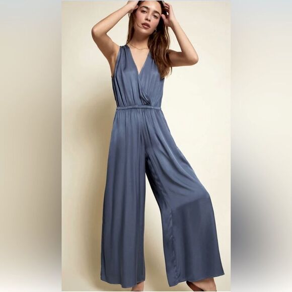 NATION LTD Elegant Blue Jumpsuit; Size Large;Yanni Draped Pantsuit in Denim Blue - Picture 1 of 5